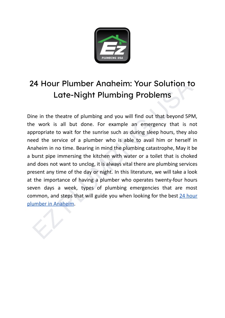 ez plumbing usa n.w