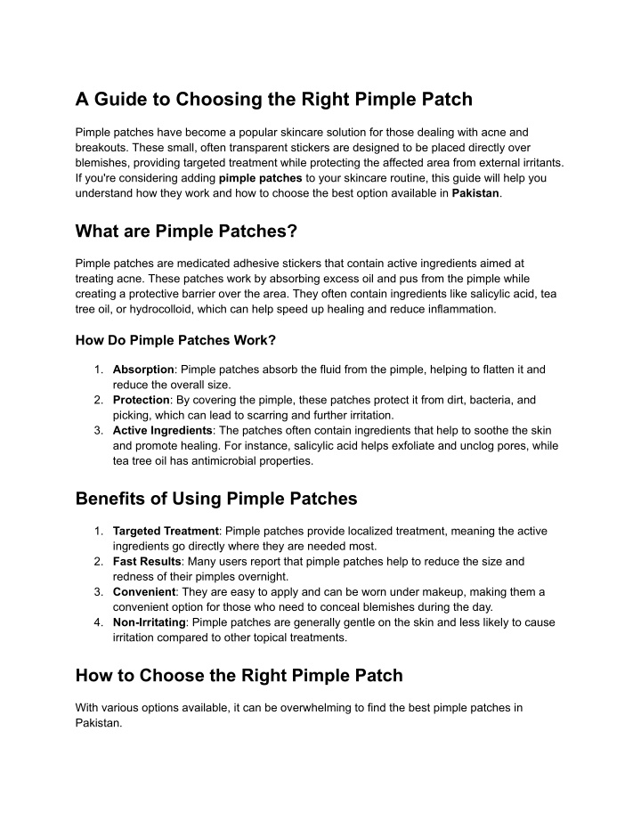 a guide to choosing the right pimple patch n.w