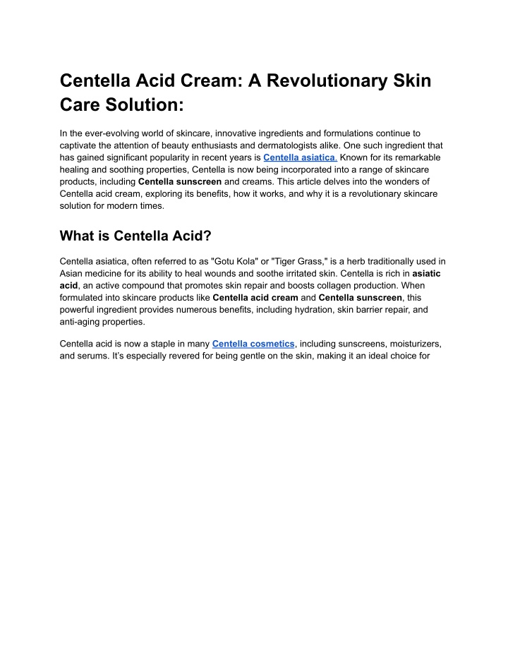 centella acid cream a revolutionary skin care n.w