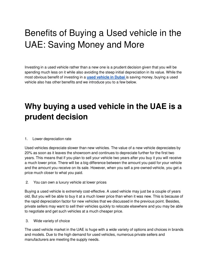 Why Buying a Used Vehicle in the UAE is a Smart Choice Savings and Beyond