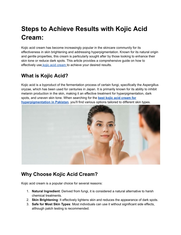 steps to achieve results with kojic acid cream n.w