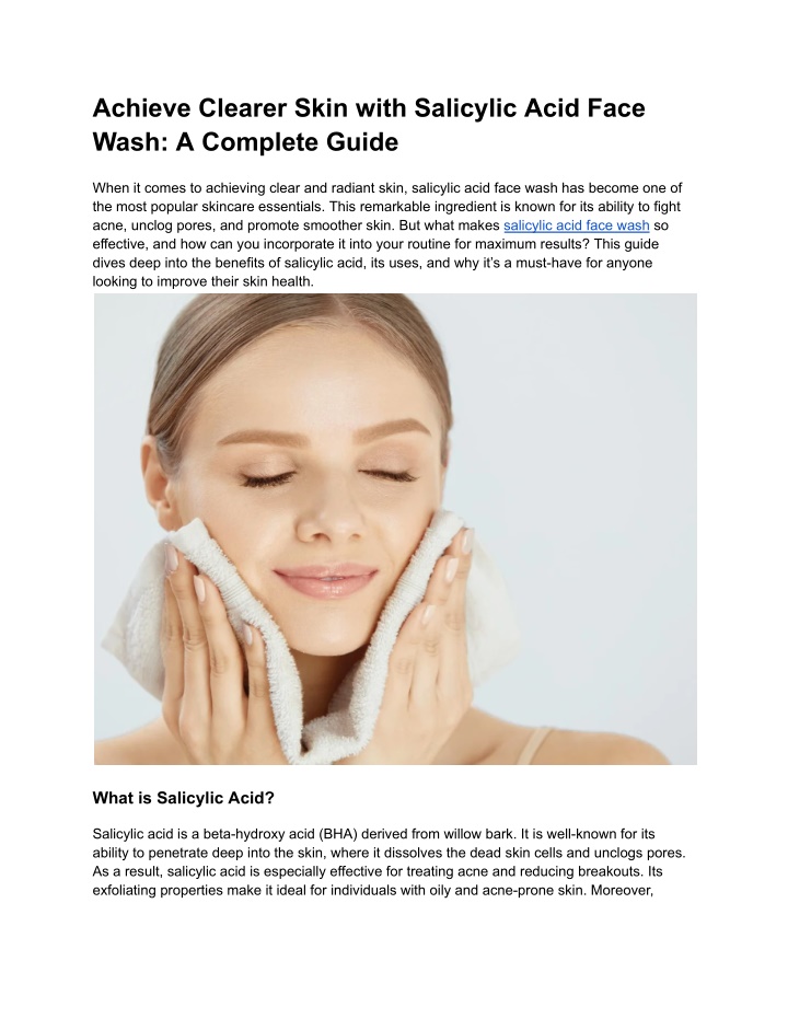 achieve clearer skin with salicylic acid face n.w