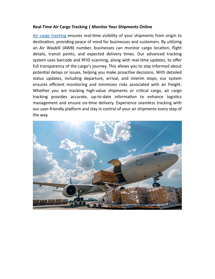 real time air cargo tracking monitor your n.w