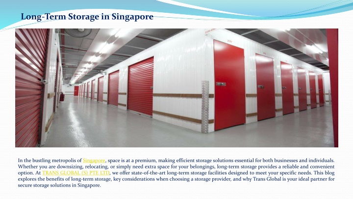 Long Term Storage  in Singapore