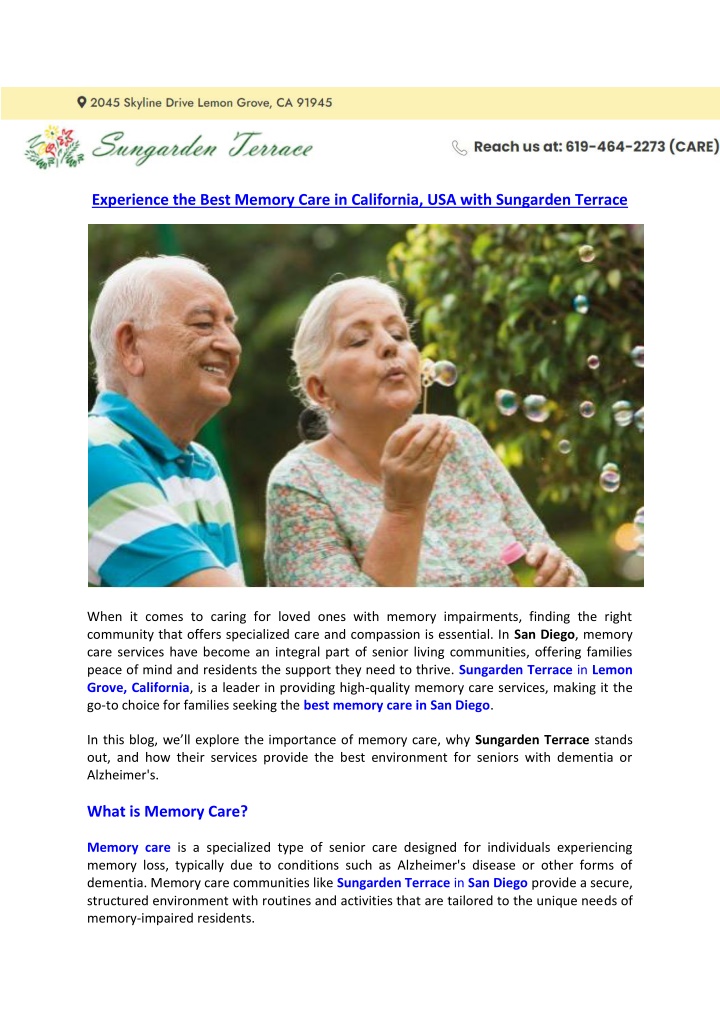 experience the best memory care in california n.w
