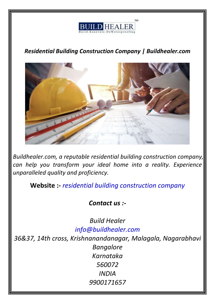 residential building construction company n.w