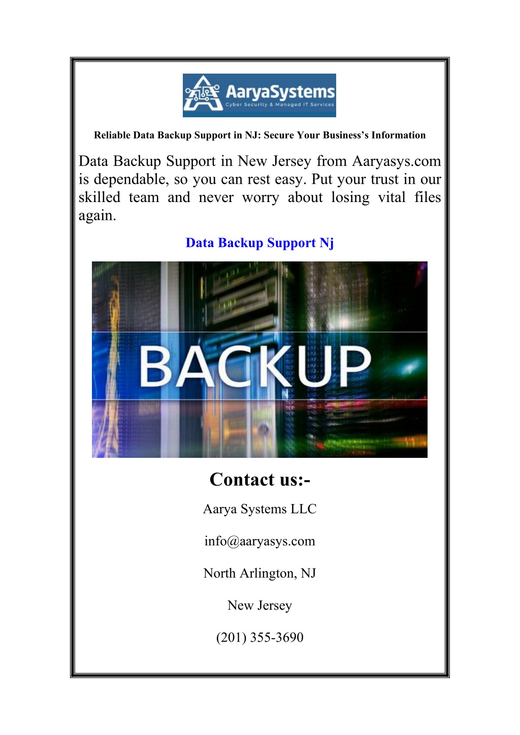 reliable data backup support in nj secure your l.w