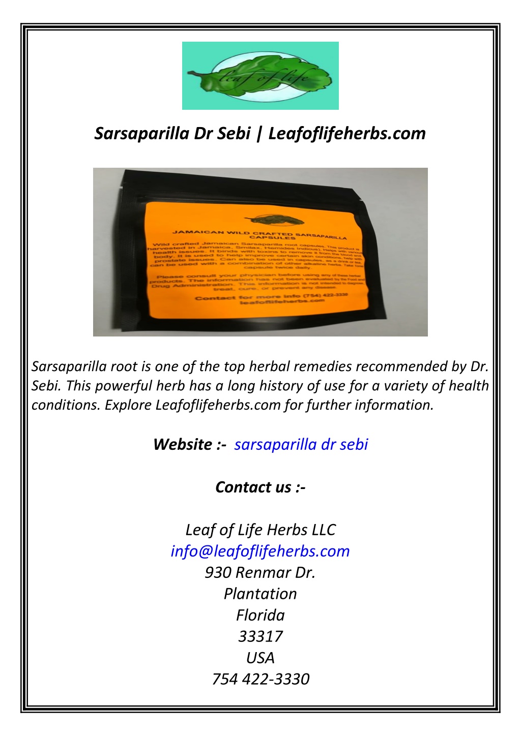 sarsaparilla dr sebi leafoflifeherbs com l.w