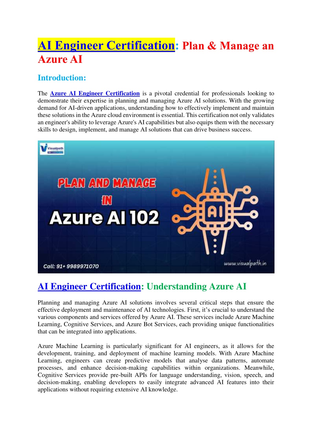 ai engineer certification plan manage an azure ai l.w