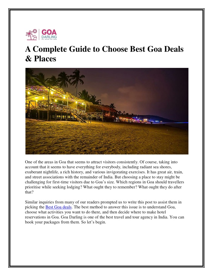 a complete guide to choose best goa deals places n.w