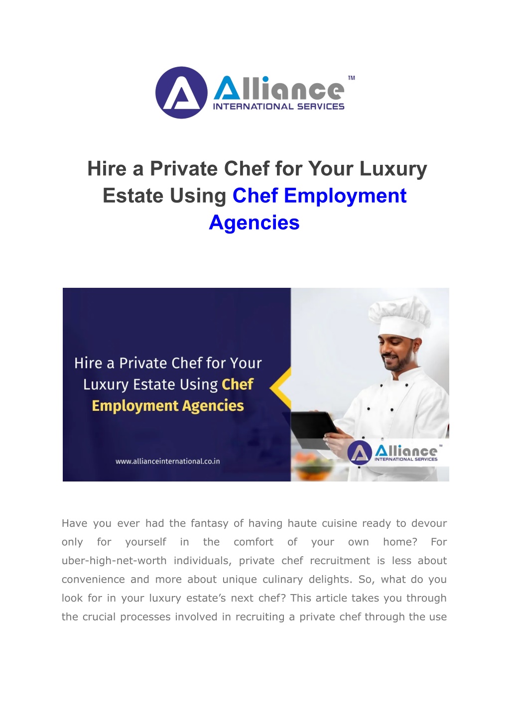 hire a private chef for your luxury estate using l.w