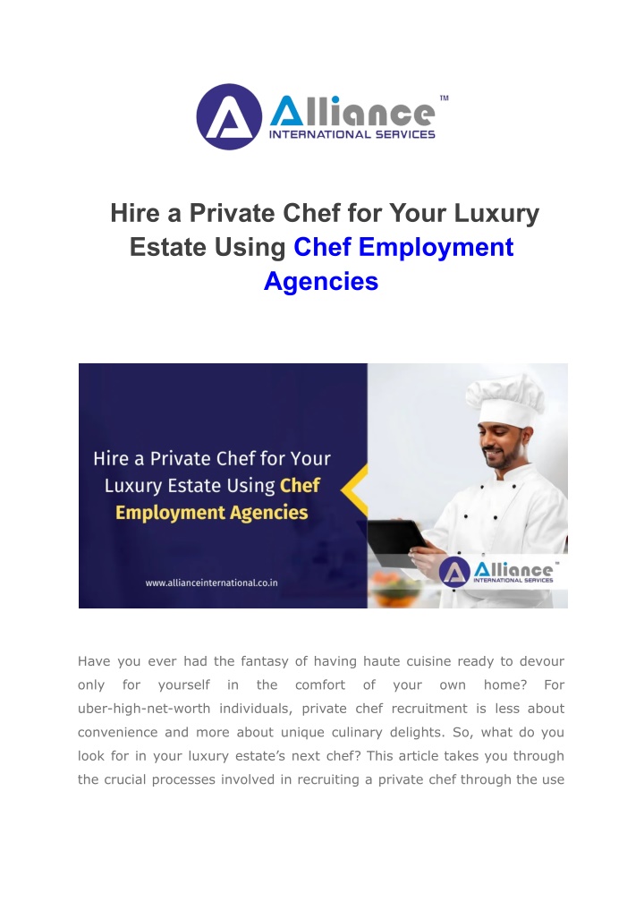 hire a private chef for your luxury estate using n.w