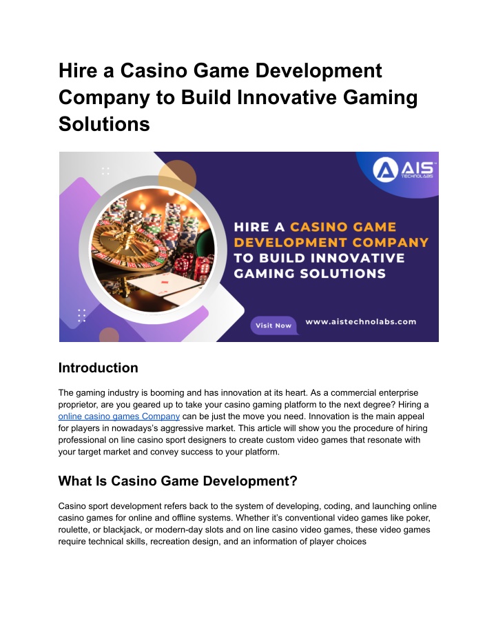 hire a casino game development company to build n.w