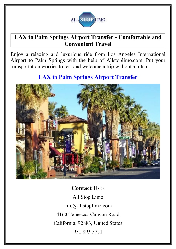 lax to palm springs airport transfer comfortable n.w