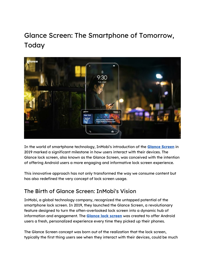 glance screen the smartphone of tomorrow today n.w