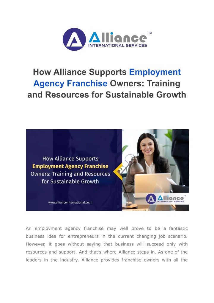 how alliance supports employment agency franchise n.w