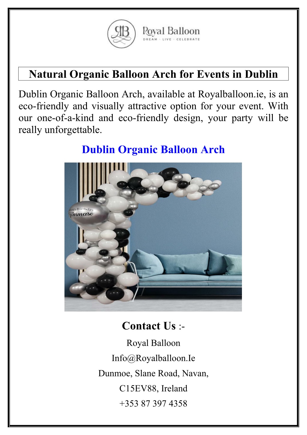 natural organic balloon arch for events in dublin l.w