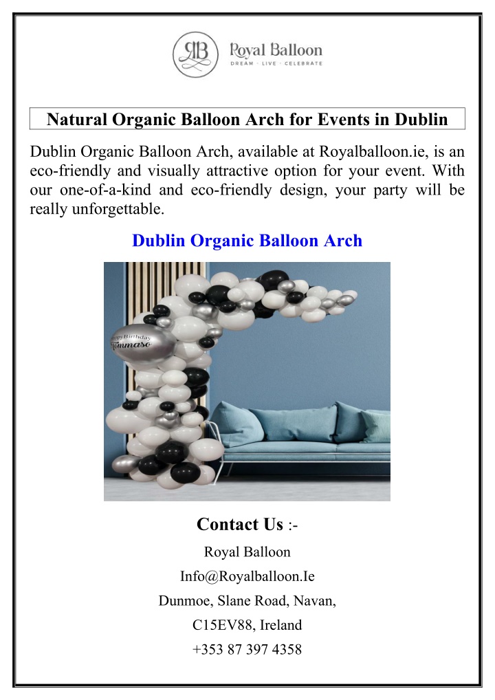 natural organic balloon arch for events in dublin n.w