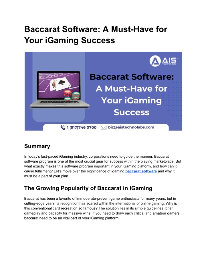 baccarat software a must have for your igaming n.w