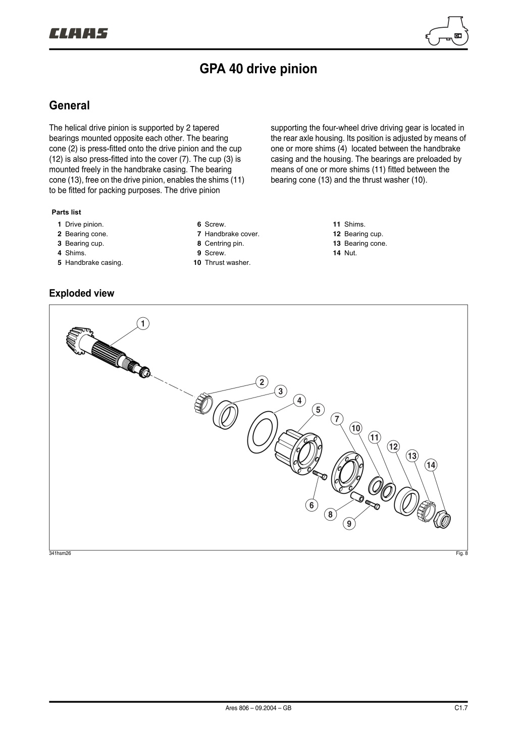 gpa 40 drive pinion l.w