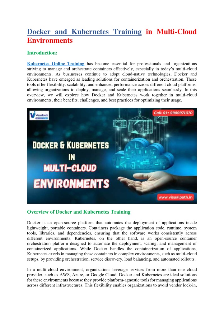 docker and kubernetes training in multi cloud n.w