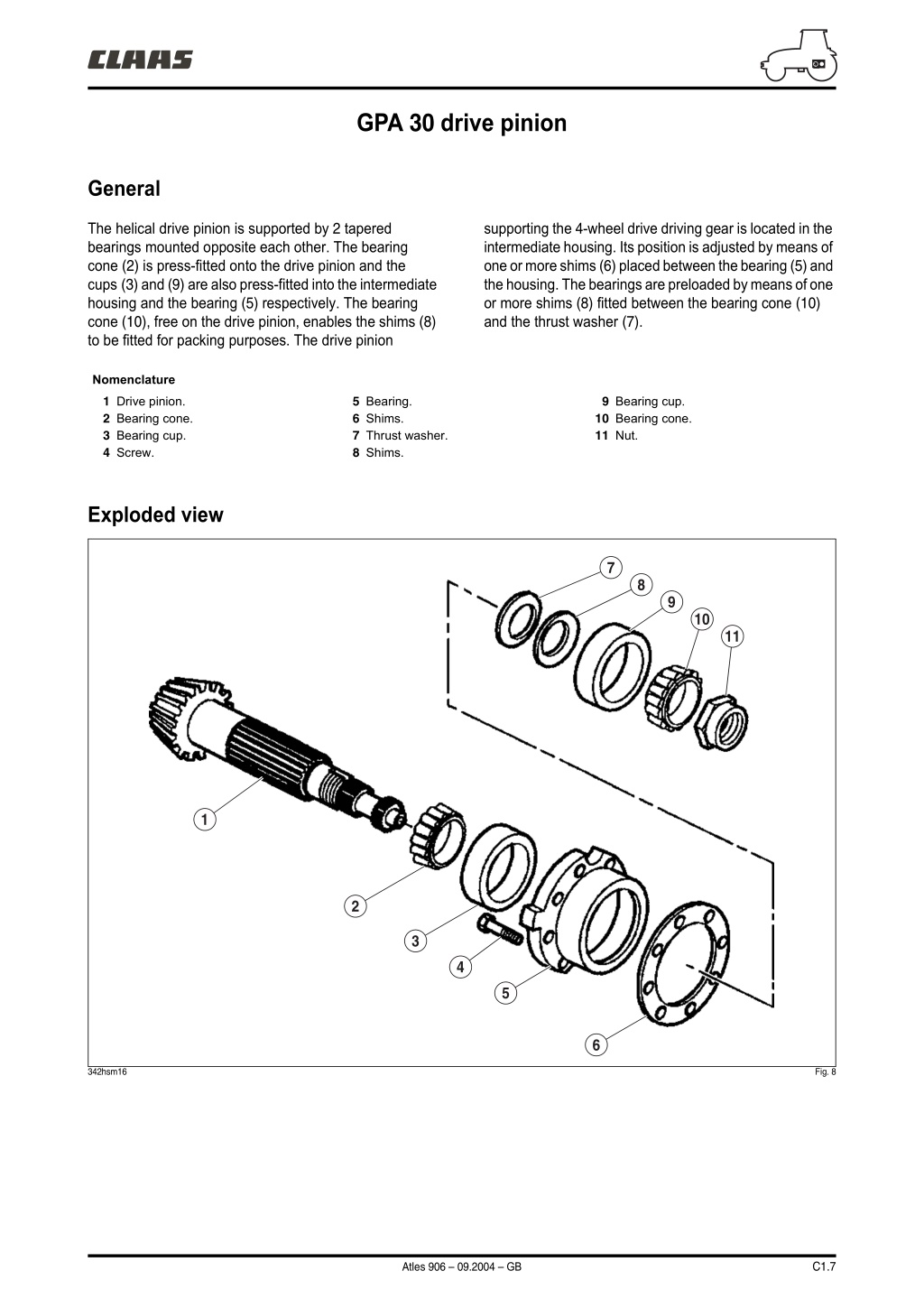 gpa 30 drive pinion l.w