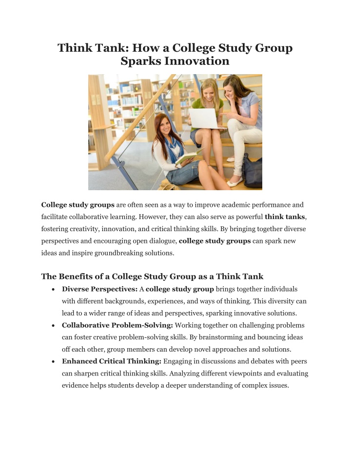 think tank how a college study group sparks n.w