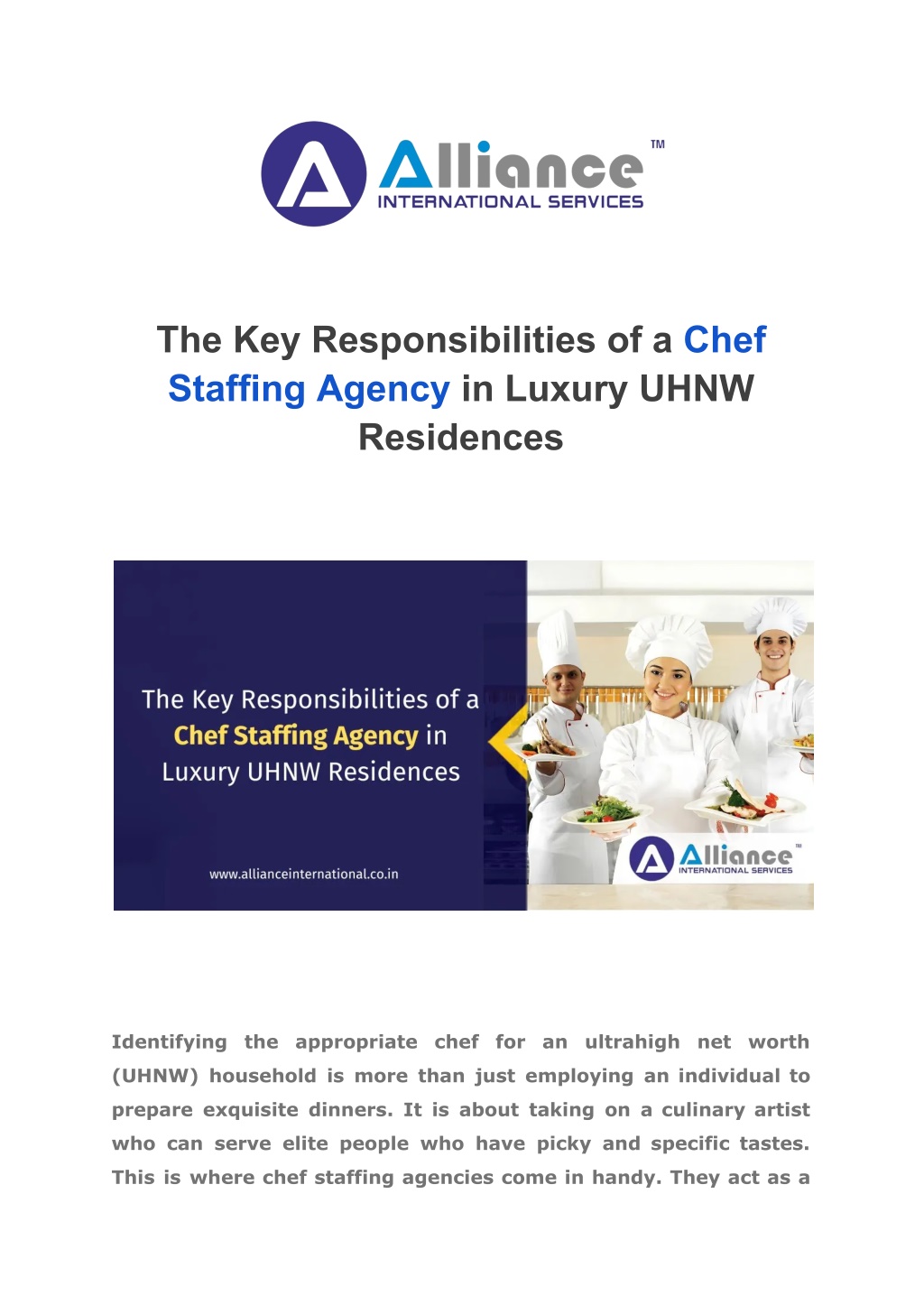 the key responsibilities of a chef staffing l.w