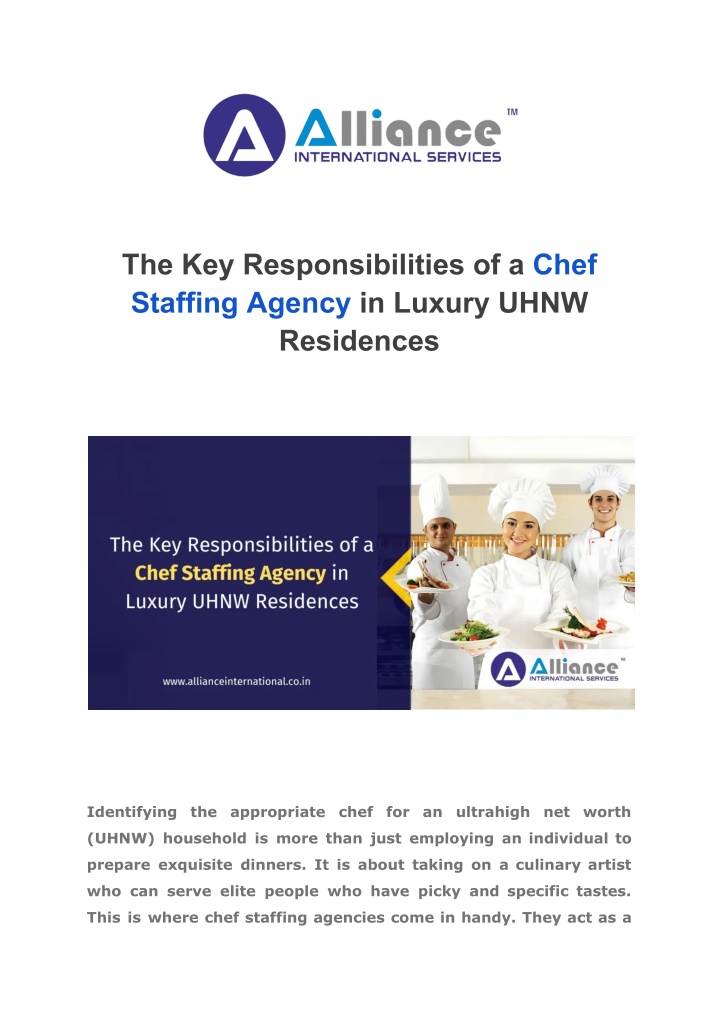 the key responsibilities of a chef staffing n.w