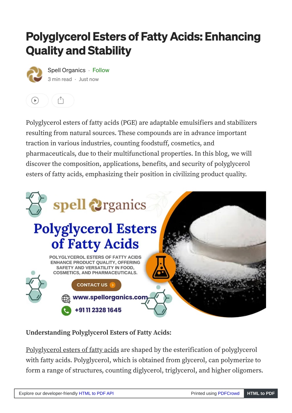 polyglycerol esters of fatty acids enhancing l.w