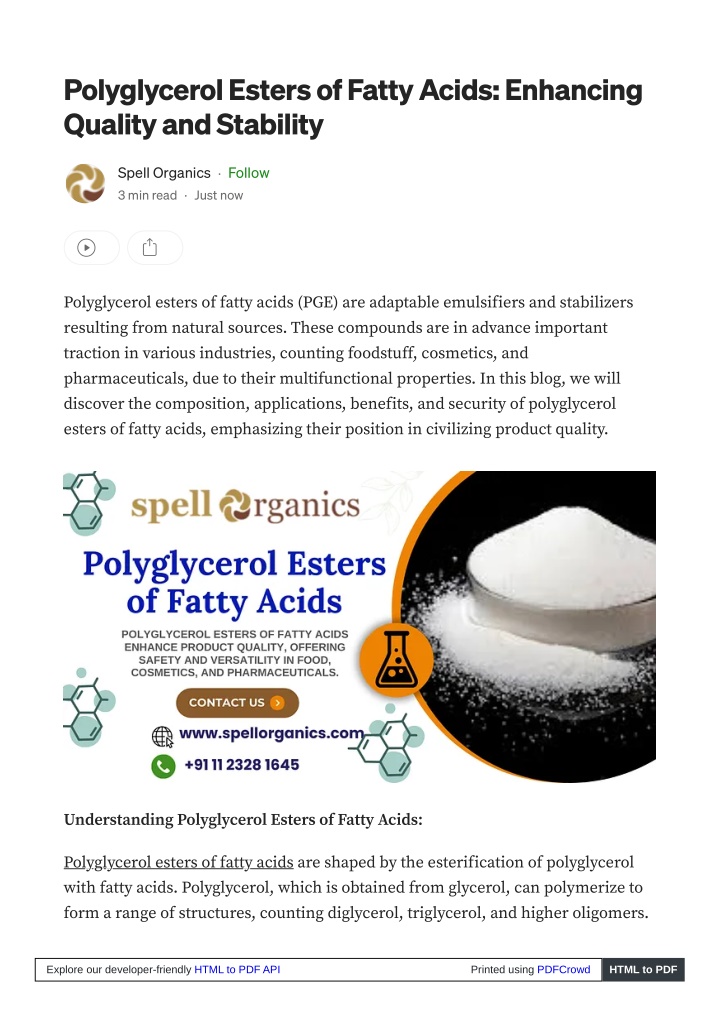 polyglycerol esters of fatty acids enhancing n.w