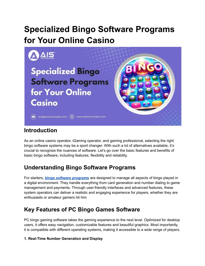 specialized bingo software programs for your n.w