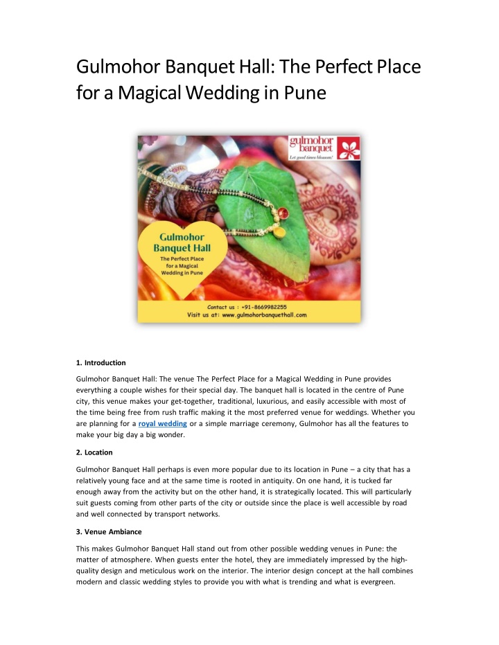 Gulmohor Banquet Hall The Perfect Place for a Magical Wedding in Pune