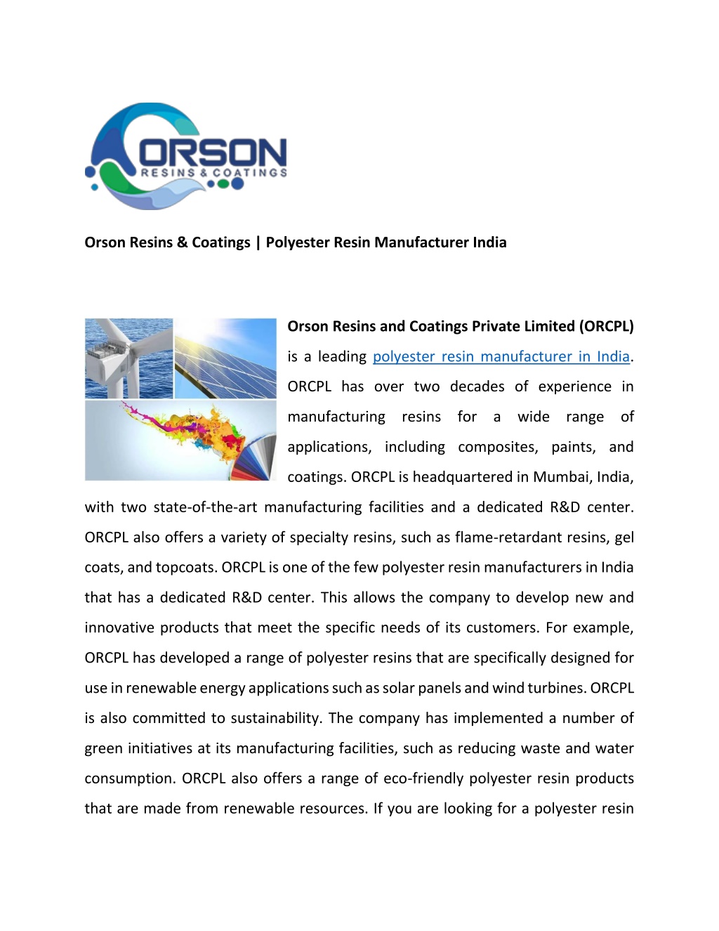 orson resins coatings polyester resin l.w