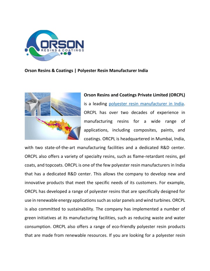orson resins coatings polyester resin n.w