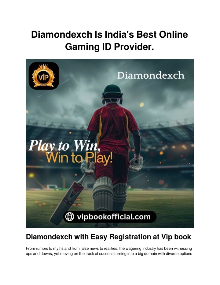 Diamondexch Is India's Best Online Gaming ID Provider
