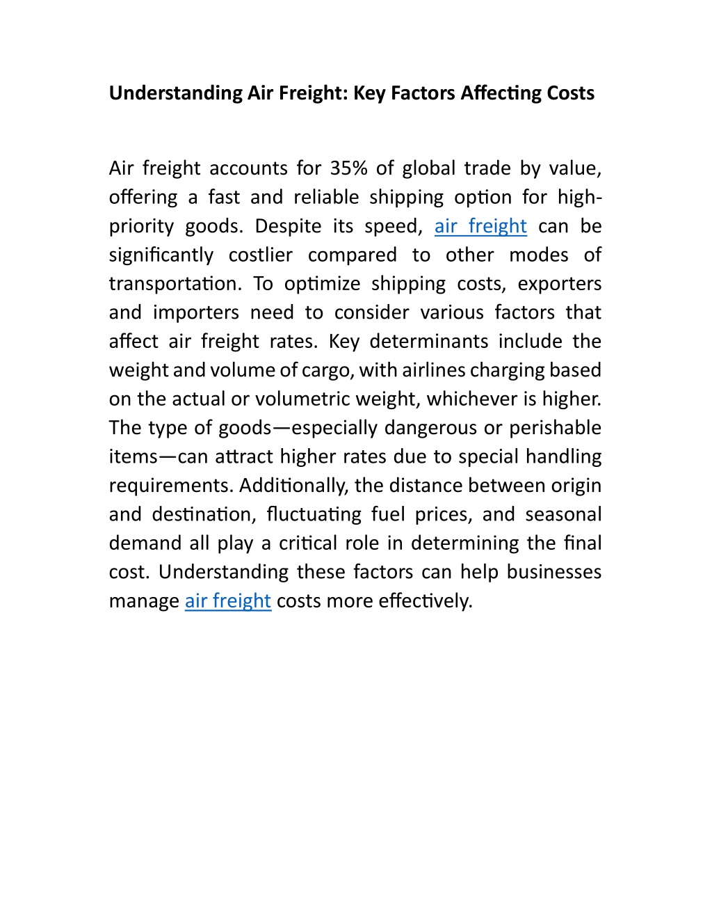 understanding air freight key factors affec l.w