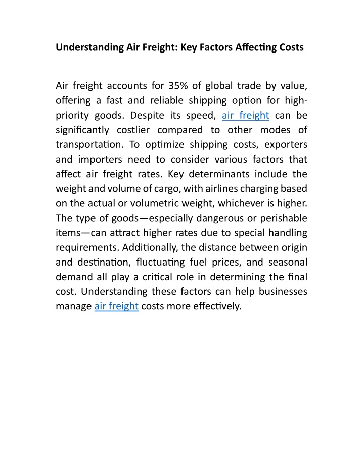 understanding air freight key factors affec n.w
