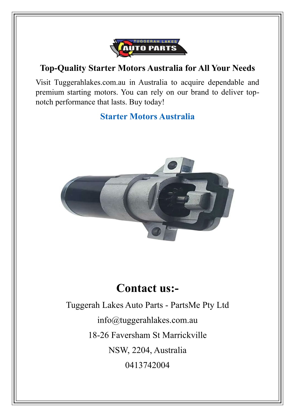 top quality starter motors australia for all your l.w