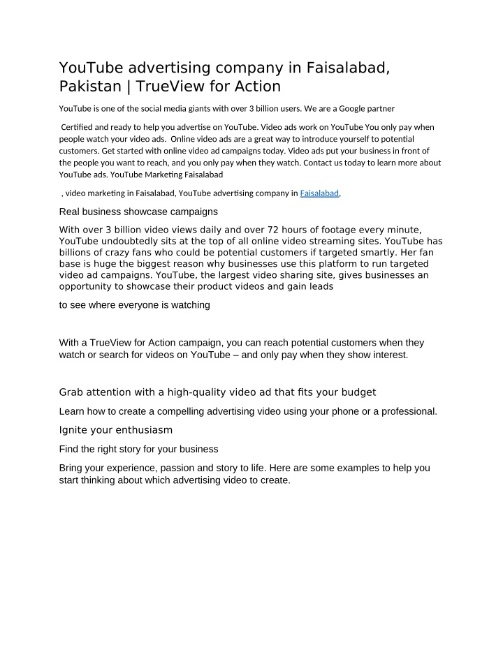 youtube advertising company in faisalabad n.w