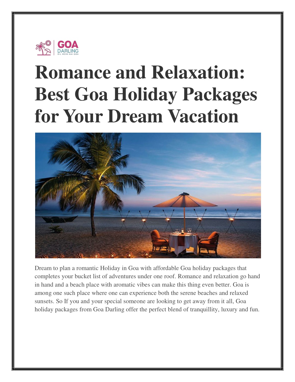 romance and relaxation best goa holiday packages l.w