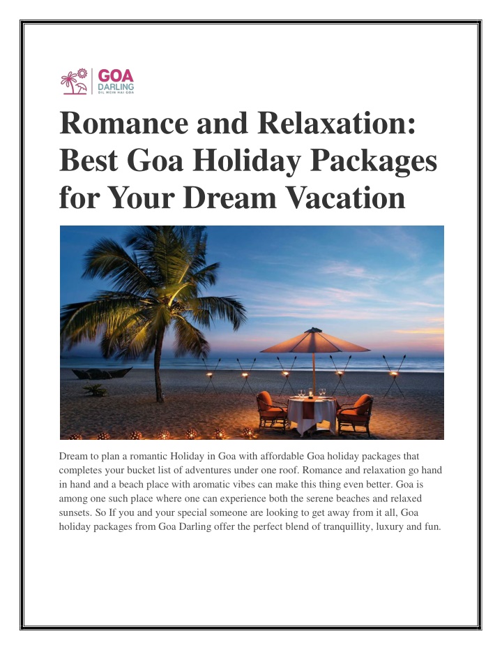 romance and relaxation best goa holiday packages n.w