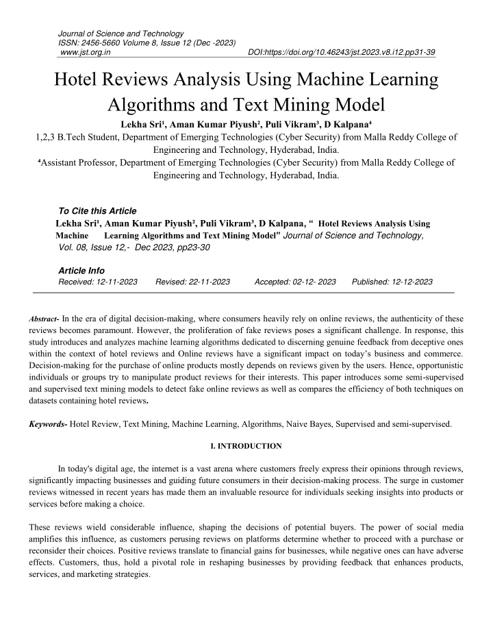 journal of science and technology issn 2456 5660 n.w