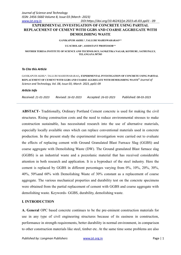journal of science and technology issn 2456 5660 n.w