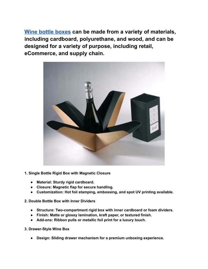 wine bottle boxes can be made from a variety n.w