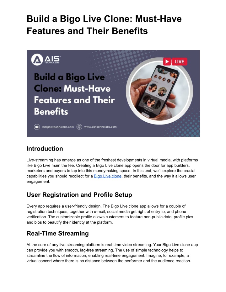 build a bigo live clone must have features n.w