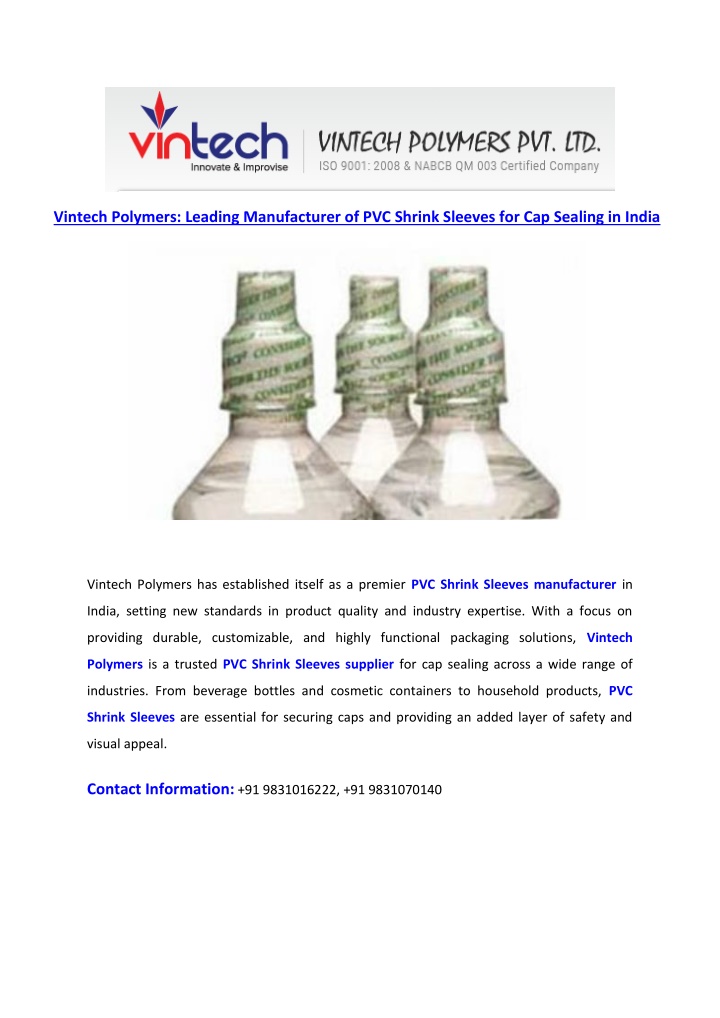 vintech polymers leading manufacturer n.w