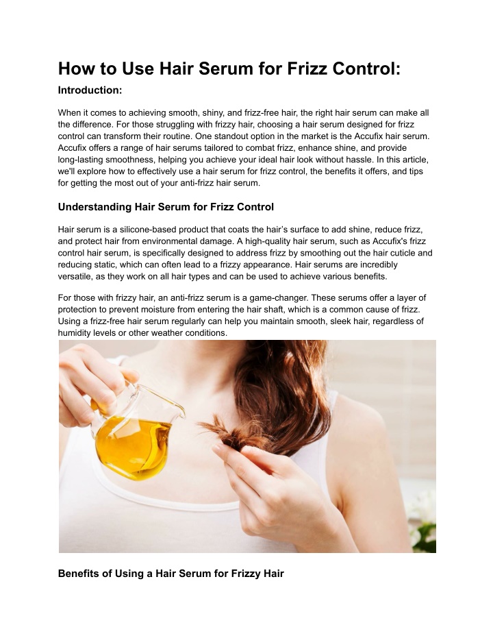 how to use hair serum for frizz control n.w