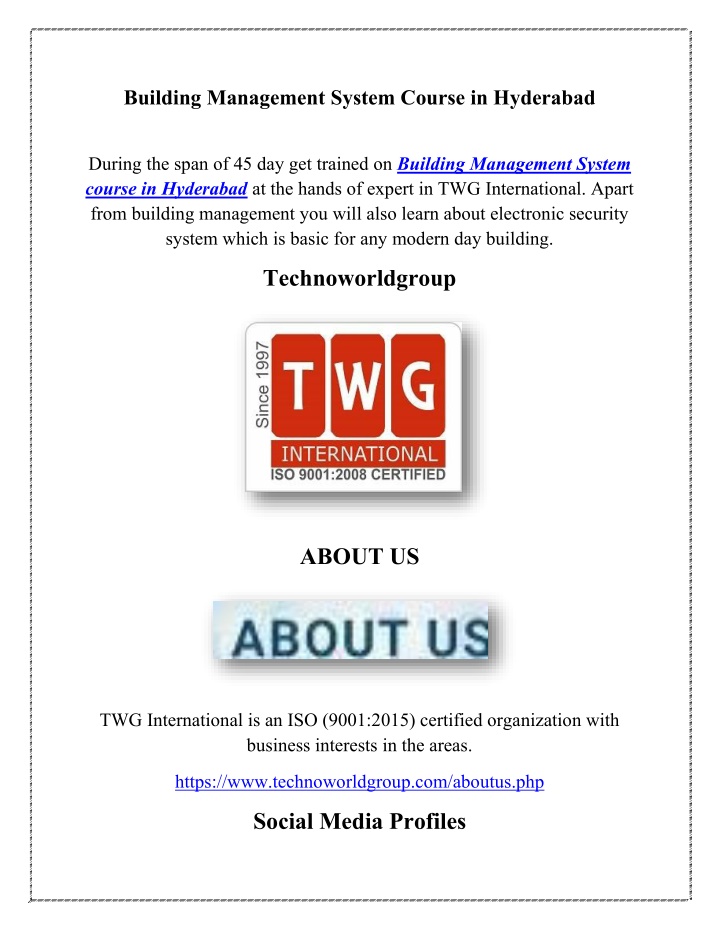 building management system course in hyderabad n.w