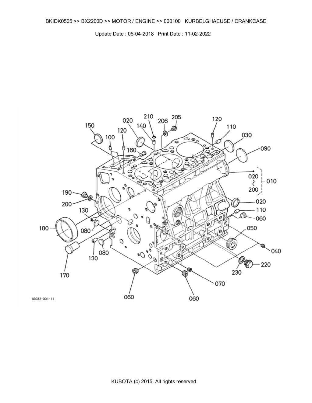 bkidk0505 bx2200d motor engine 000100 l.w